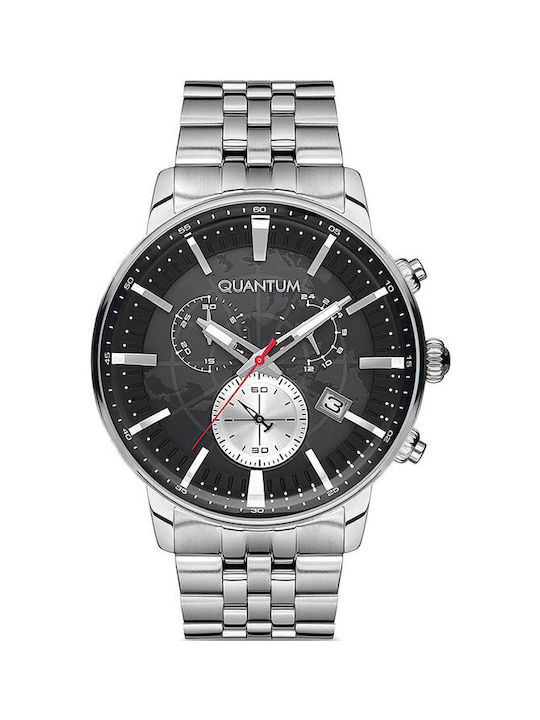 Quantum Watch Chronograph Battery with Silver Metal Bracelet