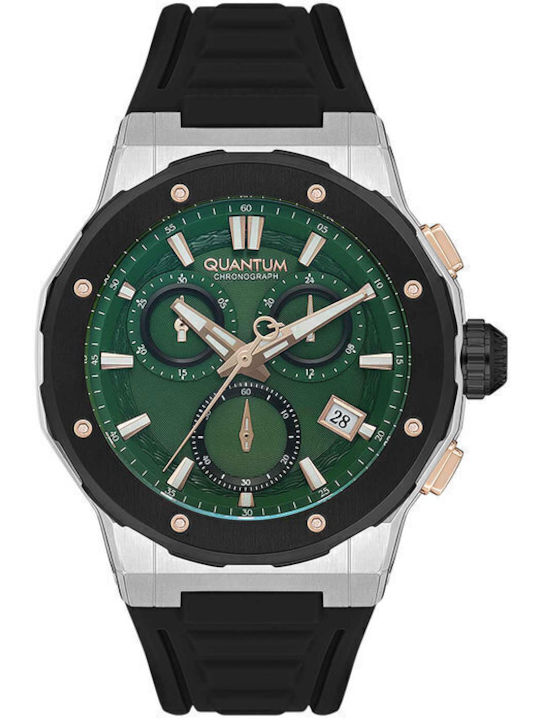 Quantum Hunter Ανδρικό Ρολόι 46mm Χρονογράφος Μπαταρίας με Μαύρο Καουτσούκ Λουράκι