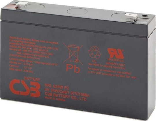 CSB Hrl634wf2 UPS Battery with Capacity 9Ah and Voltage 6V 1pcs
