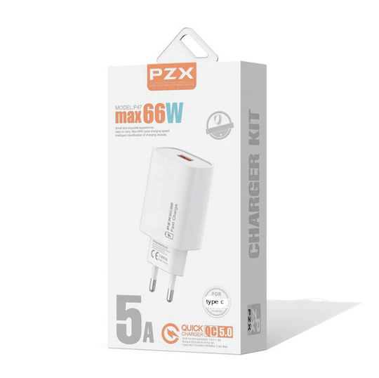 PZX Φορτιστής και Καλώδιο Lightning 66W Λευκός (P47)