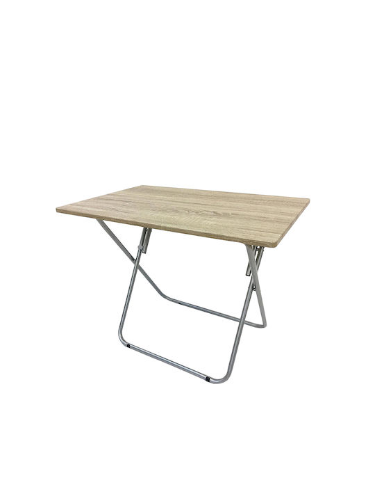 Metal Garden & Terrace Table Foldable Oak Silver 90x60x72cm