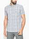 Short-sleeved Cotton Shirt Checked Grey Blue