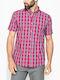 Short-sleeved Cotton Shirt Checked Red Blue White