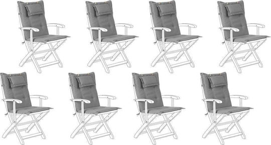 Beliani Waterproof Garden Chair Cushion with Backrest Grey 8 Pieces