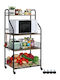 Metallic Kitchen Trolley 4 Tiers Black 56x35x125cm