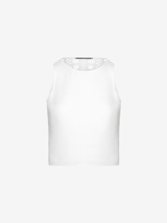 Cut Cuutur Women's Crop Top Satin Sleeveless White