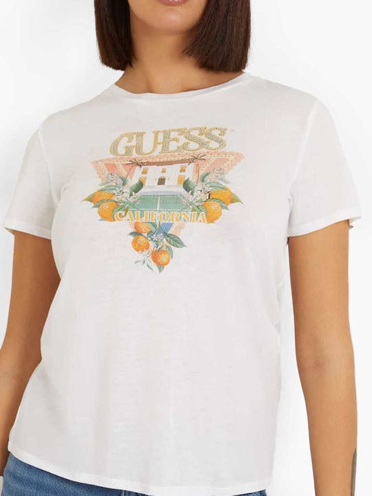 Guess Γυναικείο T-shirt με V Λαιμόκοψη Άσπρο