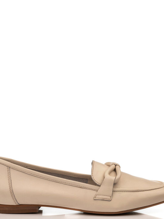 A.NI.MA Leather Women's Loafers in Beige Color