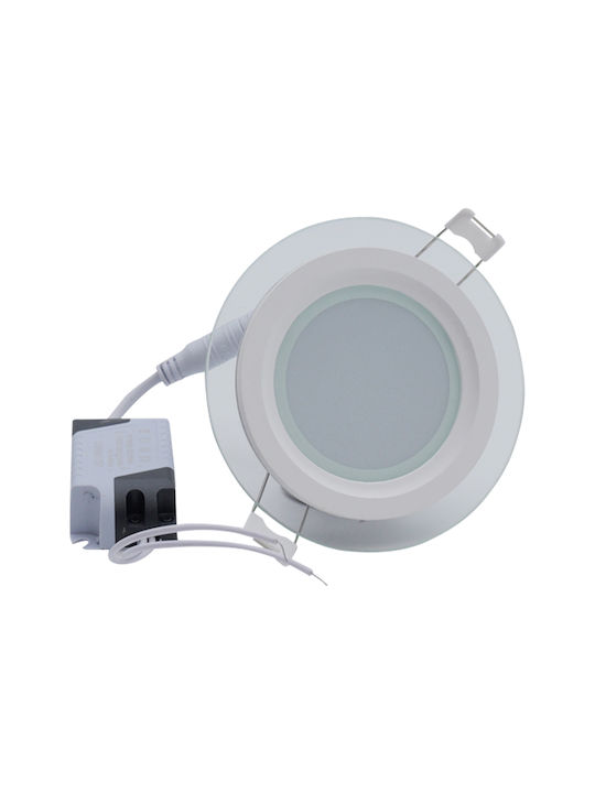 Στρογγυλό Γυάλινο Χωνευτό Σποτ με Ενσωματωμένο LED και Ψυχρό Λευκό Φως σε Λευκό χρώμα 9.5x9.5cm