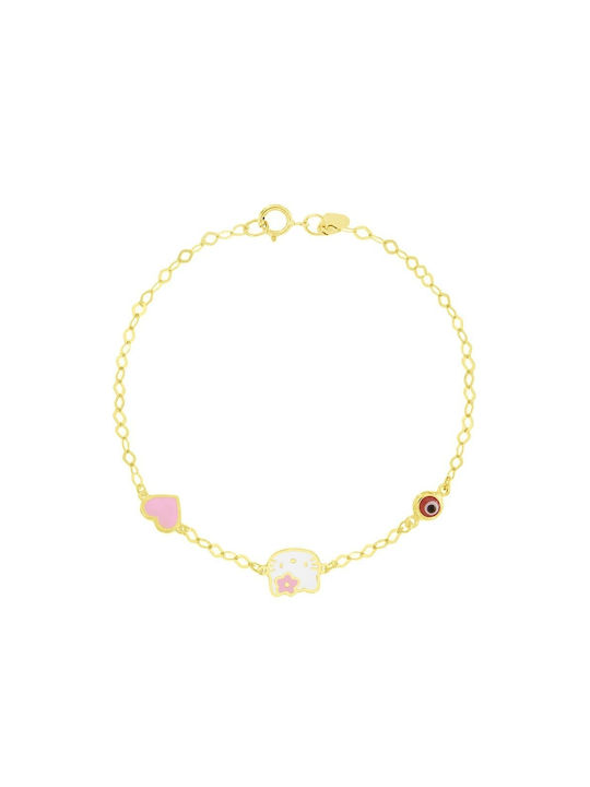 Eforo Kids Bracelet from Gold 14K with Heart & Evil Eye