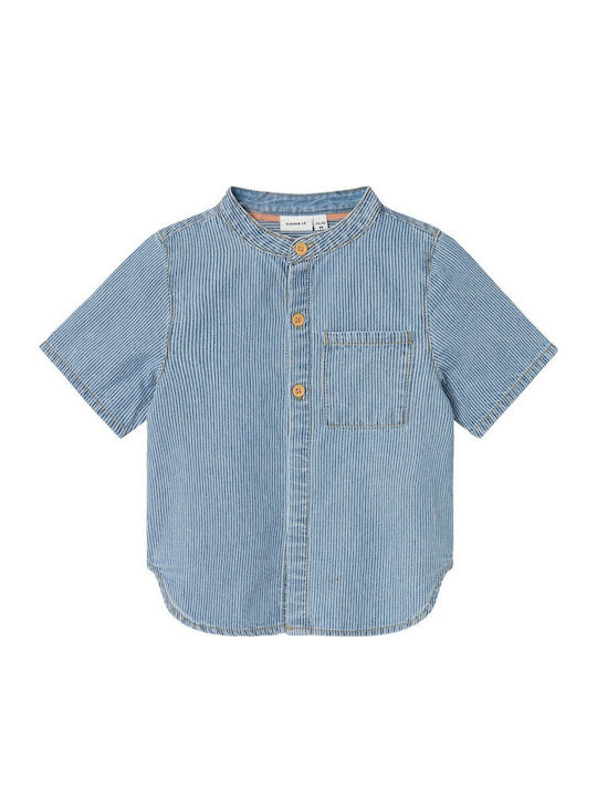 Kinder Gestreift Hemd Kurzarm Denim Light Blue