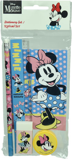 Gim Minnie Kids Stationery Set with Pencil, Sharpener, Eraser, Notepad and Ruler 5pcs