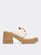 Leder Mules mit Hoch Absatz in Beige Farbe