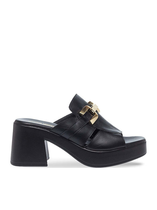 Piele Mule cu cu gleznă înaltă Toc în Culoare Negru