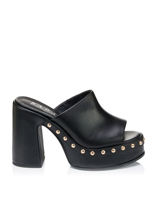 Cult Chunky Heel Leather Mules Black