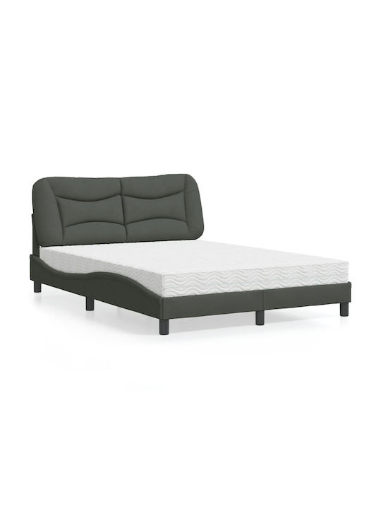 Double Fabric Upholstered Bed Dark Grey with Slats & Mattress 140x190cm