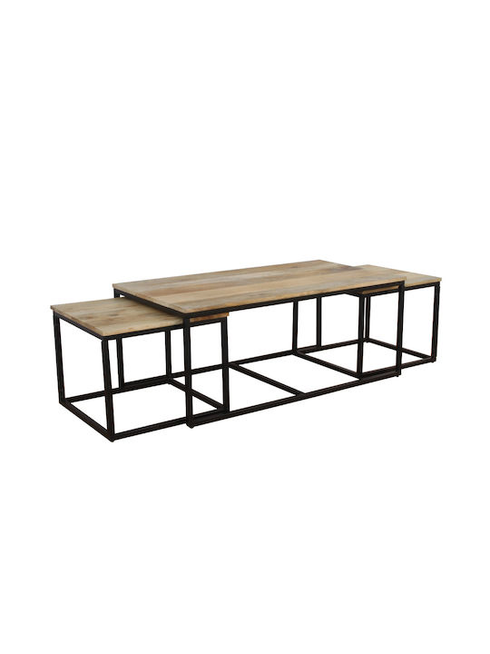 Coffee Table Quadro made of Solid Wood Natural Black L110xW60xH45cm