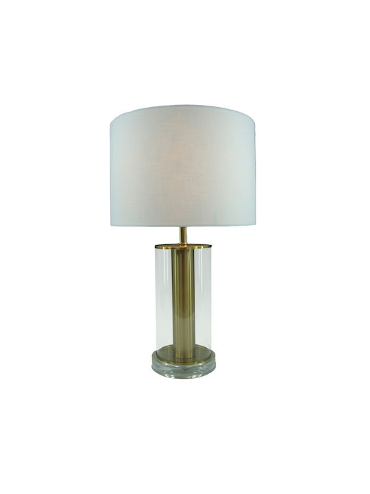 Inart Fabric Table Lamp for Socket E27 with White Shade and Gold Base