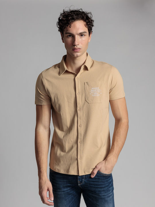 Devergo Men's Shirt Short Sleeve Cotton Beige