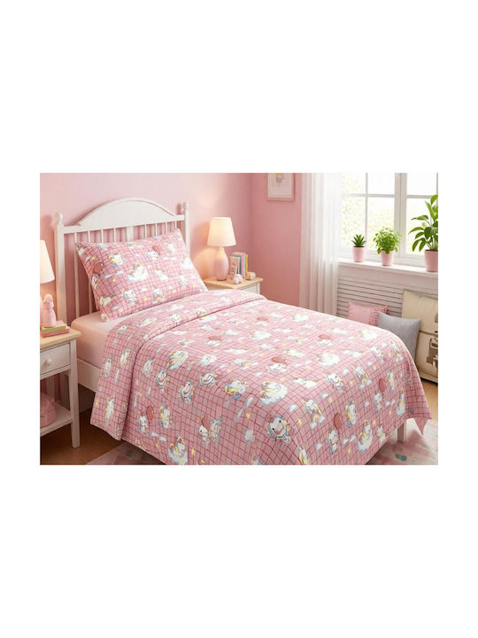 MayHome Polycotton Set Kids Duvet Cover Semi-double with Pillowcase Pink 180x240cm