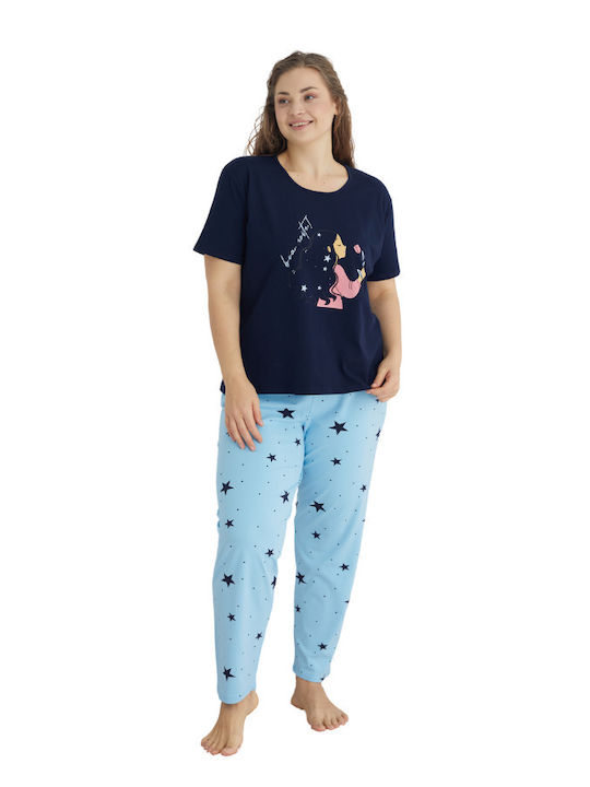 Sexen De vară Set Pijamale pentru Femei De bumbac Albastru marin