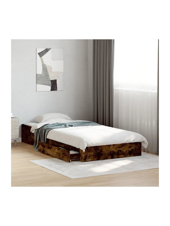 Single Wooden Brown Bed Base with Slats for Mattress 90x190cm