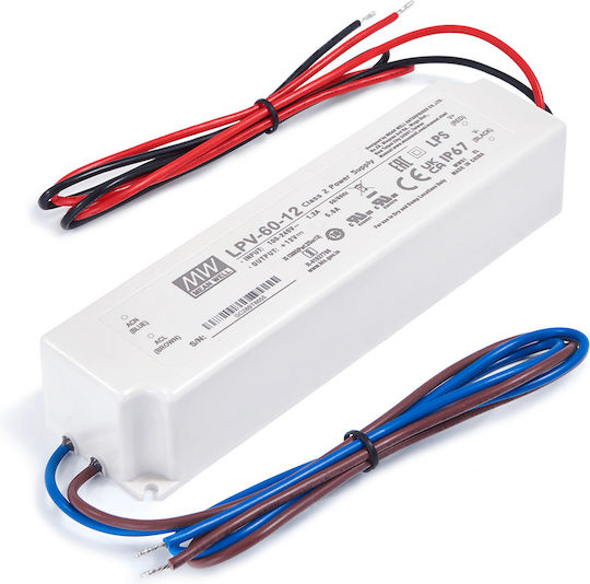Τροφοδοτικό LED Στεγανό IP67 Ισχύος 60W με Τάση Εξόδου 12V