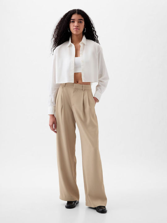 GAP Women's High-waisted Cotton Trousers Beige