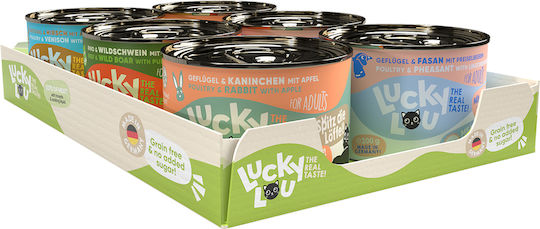 Lucky Lou Lifestage Wet Food for Adult Cats in Cans with Poultry, Phasianus, Rabbit, Beef and Deer Grain-Free 6x200gr