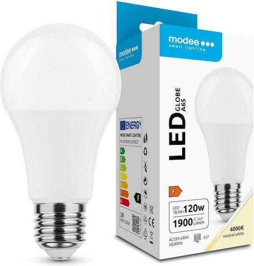 Modee Lighting LED Bulb 18.5W 132mm for Socket E27 and Shape A65 Natural White 1900lm