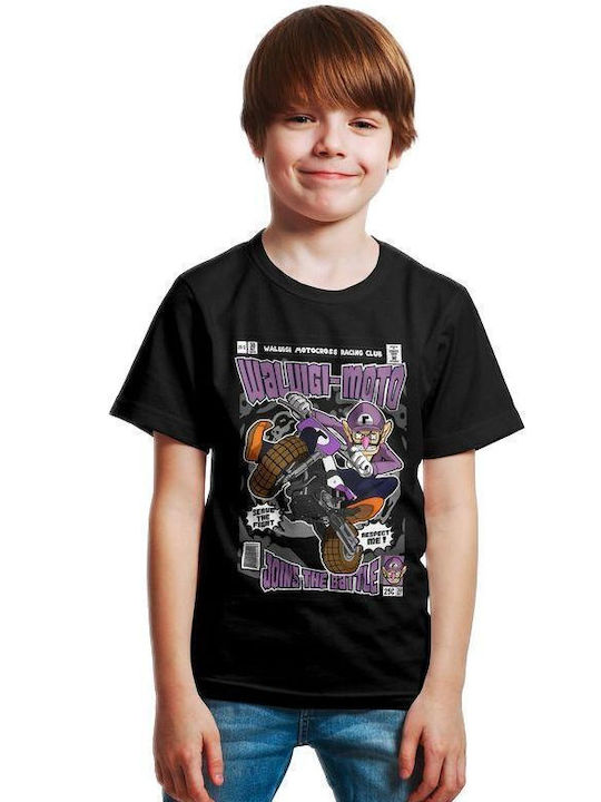 Pop Culture Kids T-shirt Black Waluigi Motocross