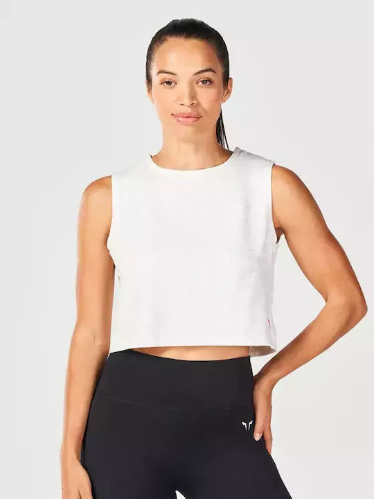 Bluze Damă Sport Crop Top Fără Mânecă Pearl White