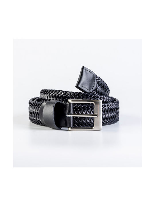 ByLeather Men's Knitted Leather Webbing Belt Elastic Belt Black