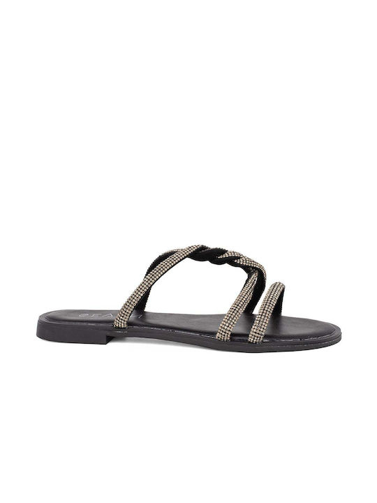 Seven Leder Damen Flache Sandalen in Schwarz Farbe