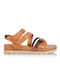 Tamaris Leather Women's Flat Sandals in Brown Color