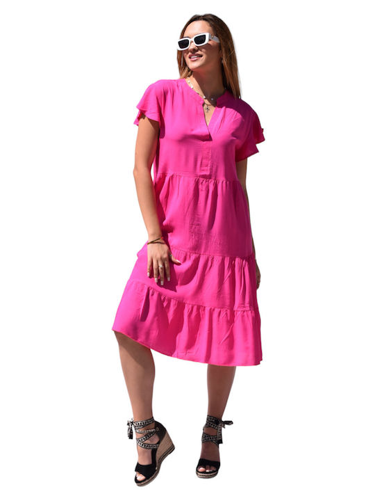 Zilan Summer Dress with Ruffle Fuchsia