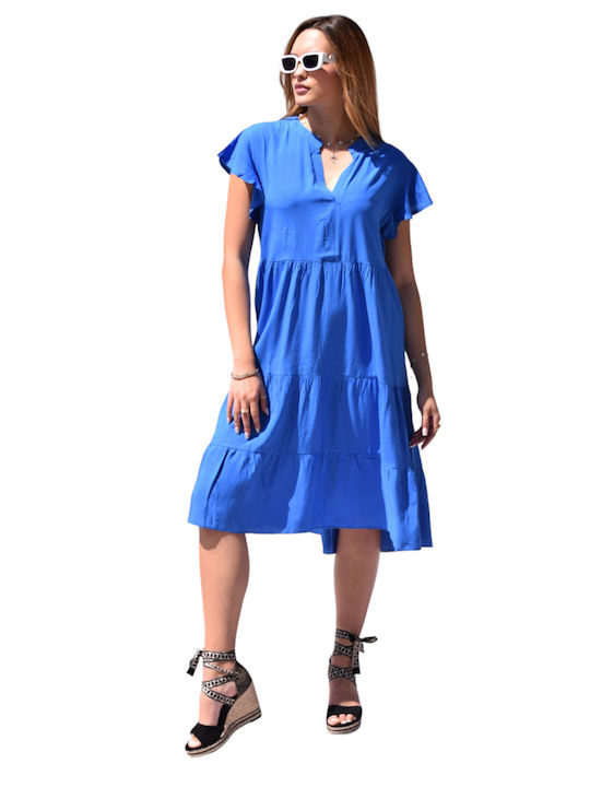 Zilan Καλοκαιρινό Φόρεμα με Βολάν Μπλε