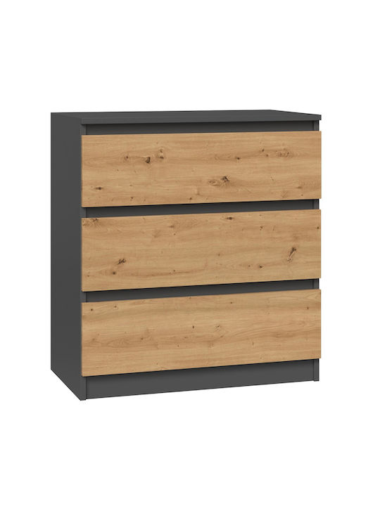 M3 Wooden Chest of Drawers with 3 Drawers Antracyt 70x40x70cm