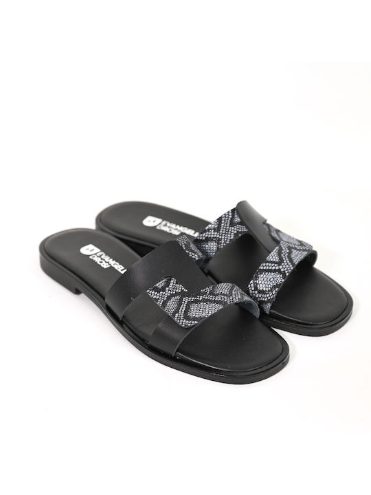 Women's Flat Black Snake Sandals