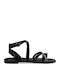 Women's Flat Sandals with Strap in Black Color