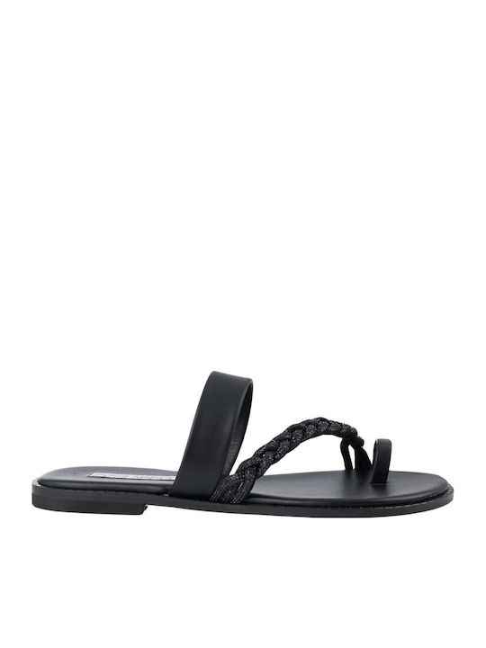 Leather Women's Flat Sandals in Black Color