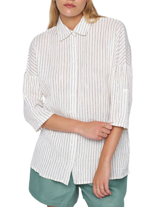 Ale - The Non Usual Casual Women's Striped Short Sleeve Shirt White