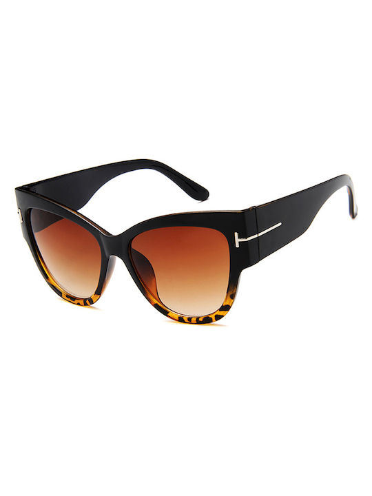 Techsuit Sunglasses 9778 Women Pc Frame Lens Cat Eye Black Leopard Brown