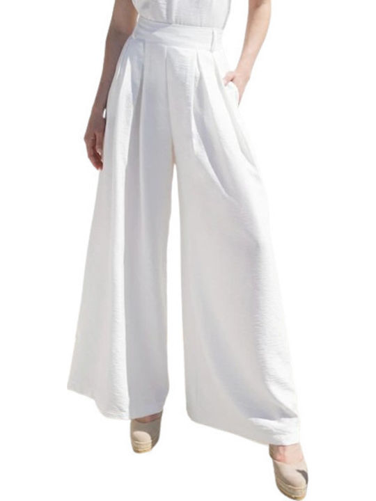 Women's Fabric Trousers with Elastic White