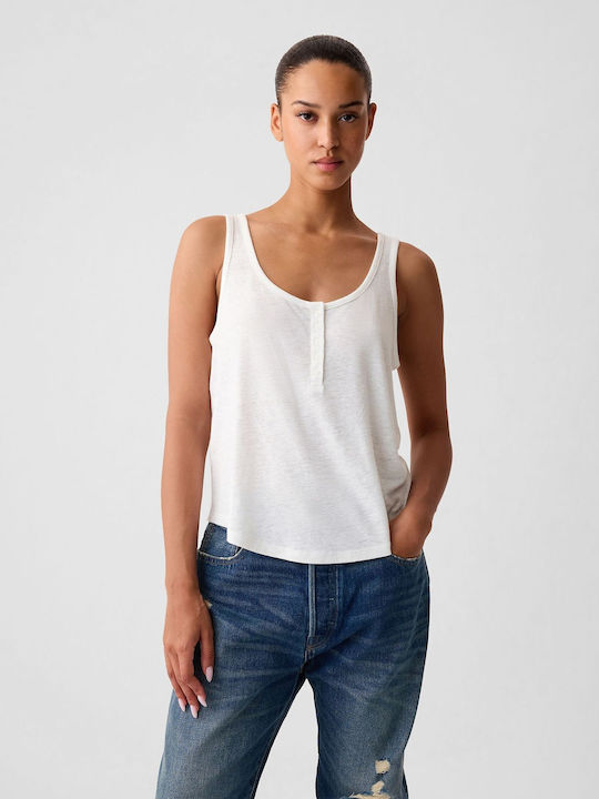 GAP Linen-blend Γυναικεία Καλοκαιρινή Μπλούζα Λινή Αμάνικη Άσπρο