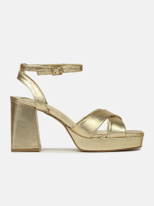 InShoes Platform Women's Sandals with Ankle Strap Gold