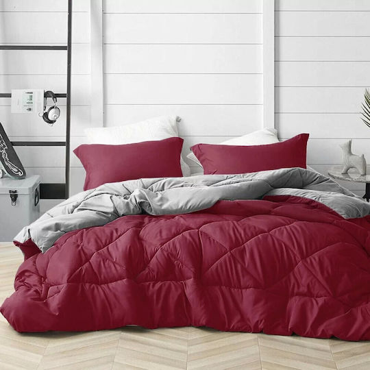 Homeone Πάπλωμα Υπέρδιπλο με Γέμιση Microfiber 220x240εκ. Μπορντό με γκρι 270 GSM