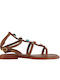 Leather Women's Flat Sandals in Brown Color