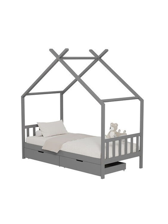 Παιδικό Κρεβάτι Montessori Μονό με Αποθηκευτικό Χώρο Γκρι για Στρώμα 90x190cm