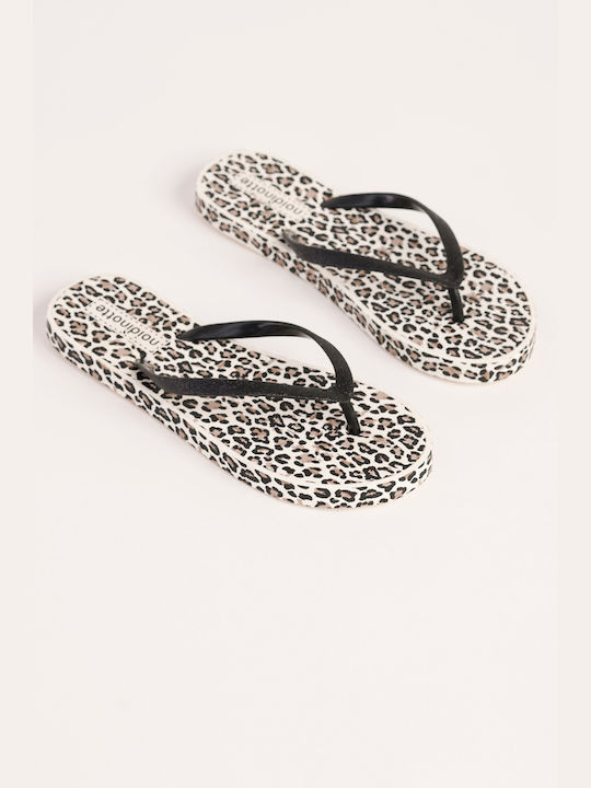 Noidinotte Frauen Flip Flops Black Leopard